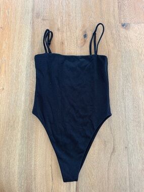 Black High Cut One-Piece Swimsuit with Adjustable Straps